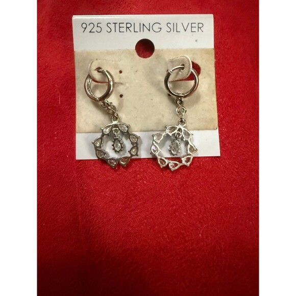 925 Sterling Silver Dangle Earrings Teardrop Cubic Zirconia Circle Design 2 Tone - Picture 6 of 6